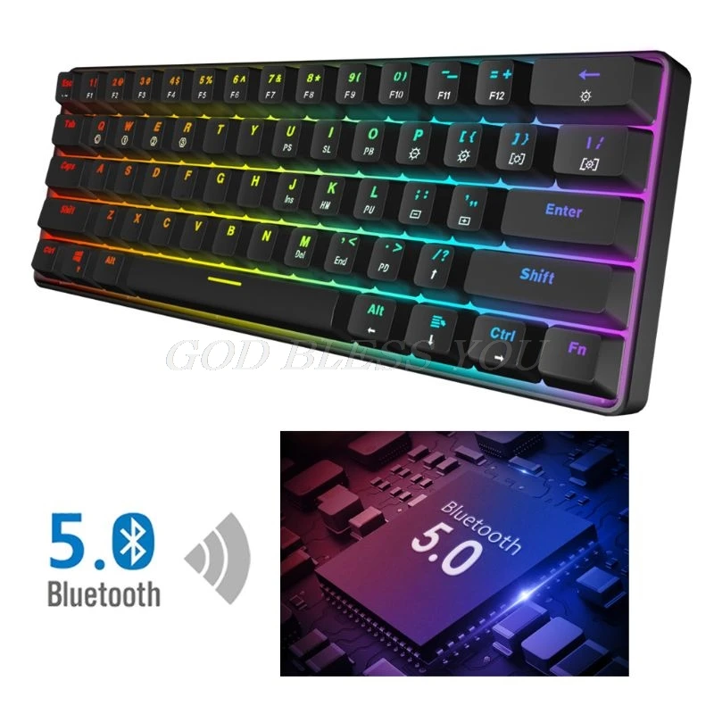 2020 RGB Backlit Bluetooth 5.0 Wireless Dual Mode Mechanical Keyboard,Portable Compact Waterproof Mini Gaming 61 Gateron Keys