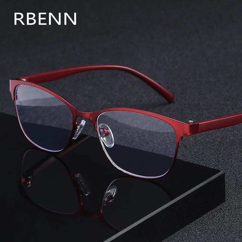 RBENN Reading Glasses Retro Metal Cat Eye Women Blue Light Blocking Presbyopia Eyeglasses Diopter +1.0 1.5 2.0 2.5 3.0 3.5