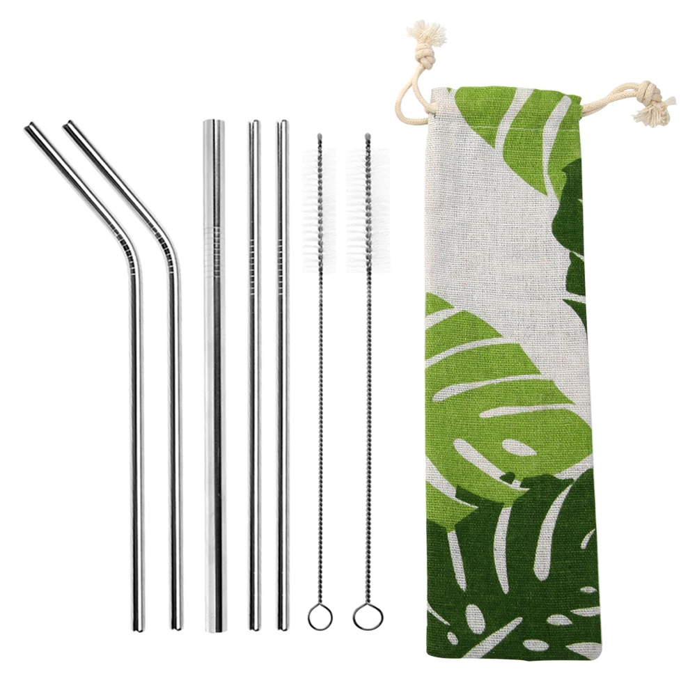 

8 pcs Straw Colorful Stainless Steel Health Environmental Protection and Durability Animal Pattern Reusable Straw with Brush