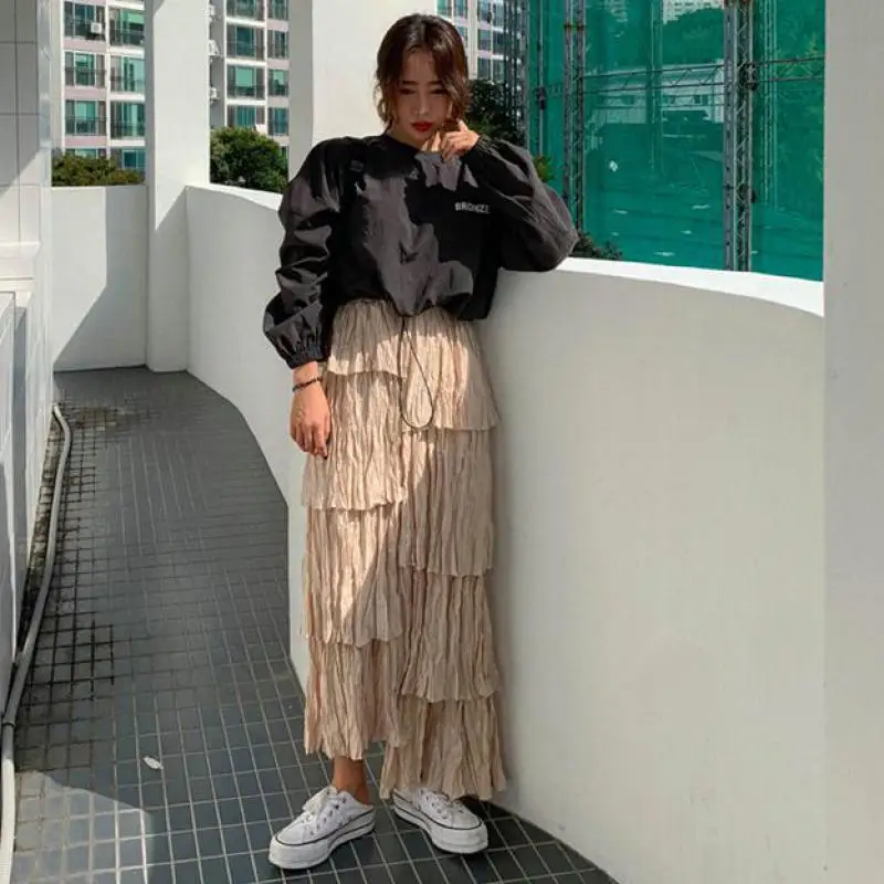 Z-ZOUX Женская юбка Асимметричные плиссированные женские юбки с оборками Высокая Талия Асимметричный хлопок Универсальные Длинные юбки Новая мода