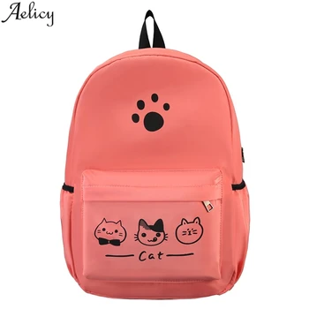 

Aelicy School Backpack Female Fashion 2020 Cute Kitty Print Girl Schoolgirl School Bag School Canvas Trend Backpack