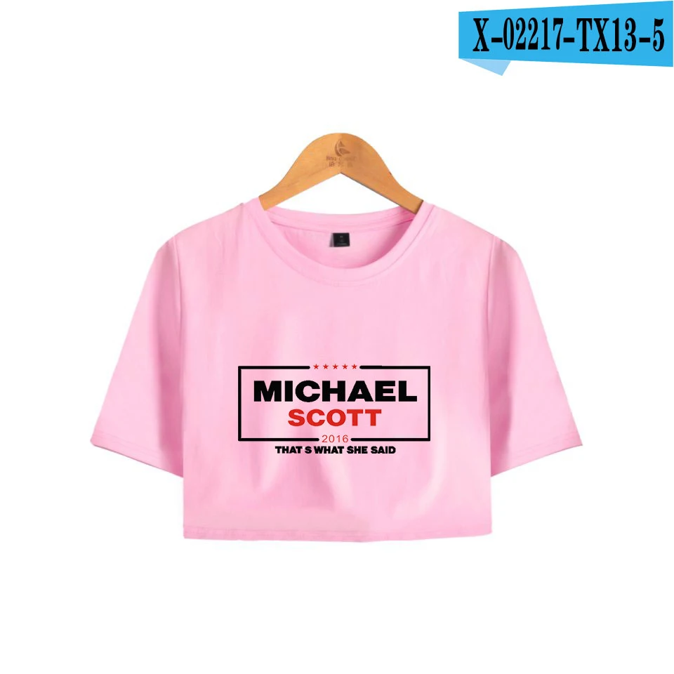 Даундер Миффлин принт Midriff-baring Футболка хлопок женская летняя сексуальная модная Повседневная Популярная футболка с коротким рукавом Горячая Распродажа - Цвет: gray