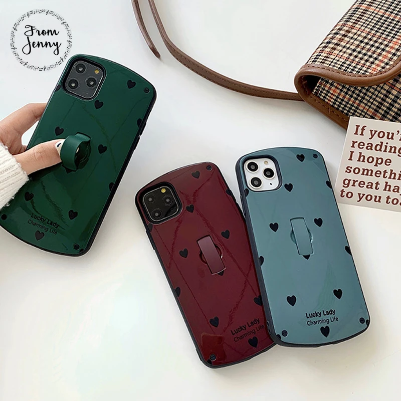  From Jenny Solid color love for-iPhone 11 Pro x xr xs max 7 8 Plus ring stand mobile phone protecti