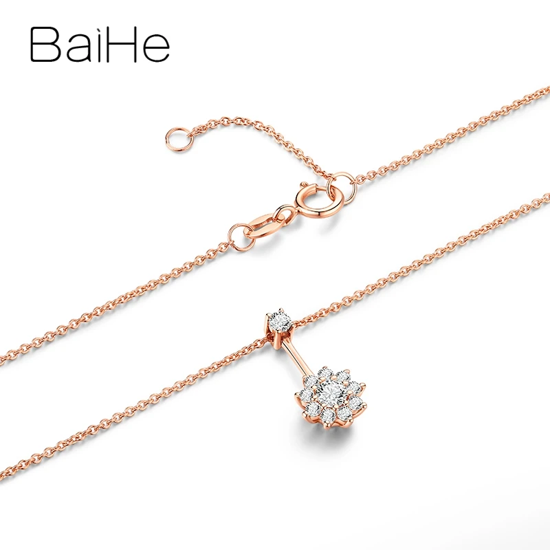 BAIHE, 18 K, розовое золото, сертифицировано, круглая огранка, H/SI, 0.27ct, натуральные бриллианты, ювелирные изделия, помолвка, модный, прекрасный цветок, подарок, ожерелья