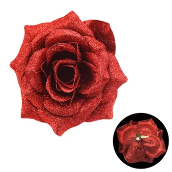 3D Glittering Head Fake Flowers DIY Artificial Rose Flowers Christmas Wedding Party Home Decorations