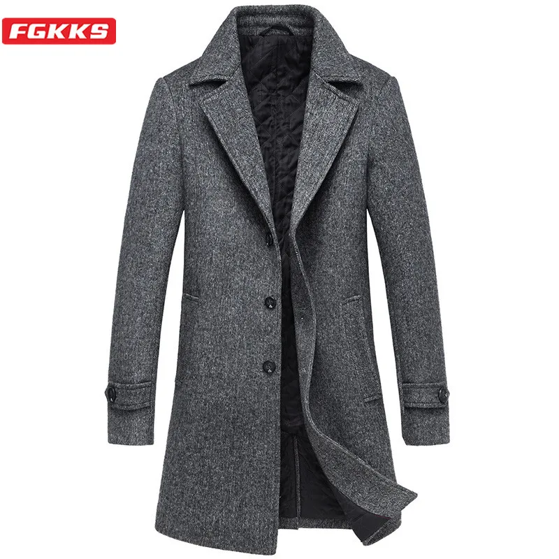 FGKKS Winter Men Wool Blend Coats Brand Men's High Quality Wool Overcoat Business Long Section Wool Coat Male (With Scarf) FGKKS Winter Men Wool Blend Coats Brand Men's High Quality Wool Overcoat Business Long Section Wool Coat Male (With Scarf)