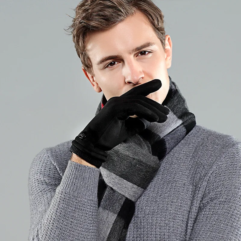 Miya новые мужские замшевые перчатки Touch Sense мужские черные темно-синие бархатные перчатки теплые однотонные кожаные осенние зимние теплые варежки для мужчин