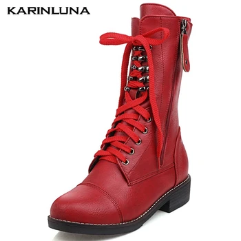 

Karinluna 2020 New Arrival On Sale women shoes Vintage Round Toe Cross-tied Zipper Ankle Short Plush Low Heels Boots