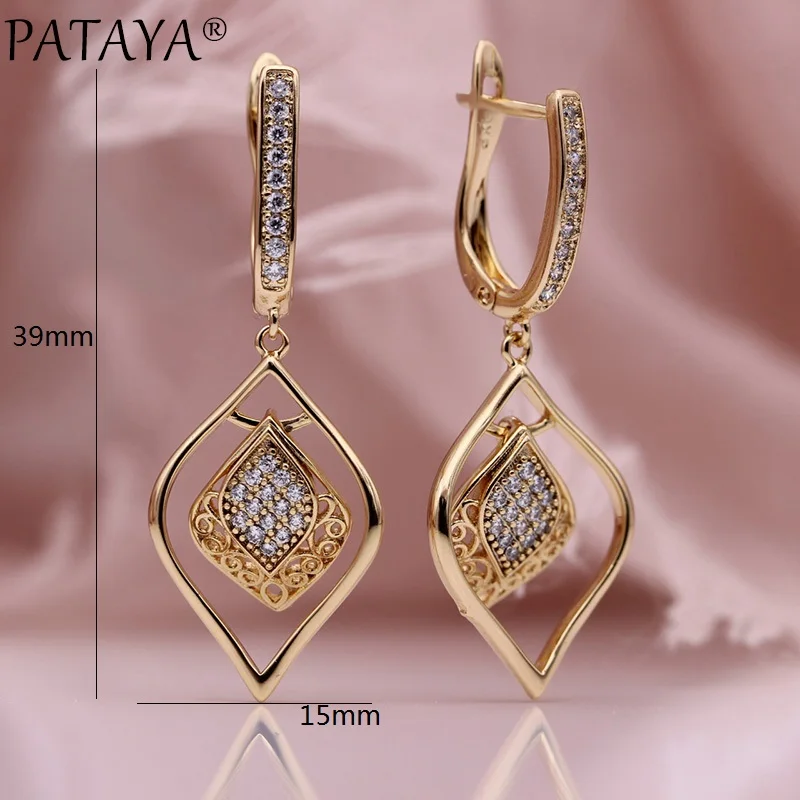 PATAYA, новинка, женские длинные серьги, 585, розовое золото, цветные, натуральный циркон, модные ювелирные изделия, уникальные, полые, двойной слой, свисающие серьги