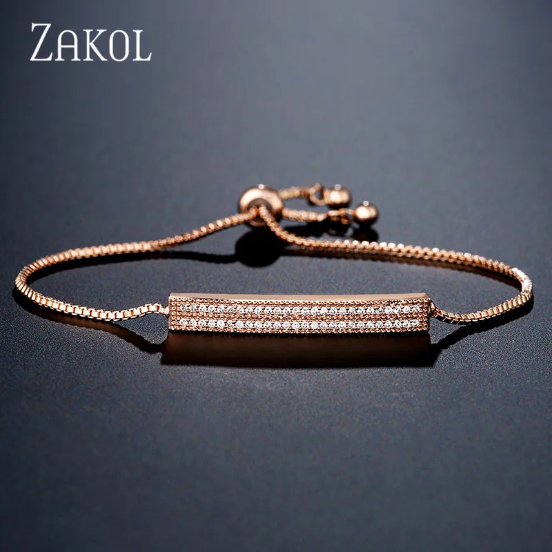 ZAKOL Блестящий Pave циркония CZ розовое золото цвет цепи регулируемые браслеты для женщин модные ювелирные изделия FSBP2031 - Окраска металла: Rose Gold