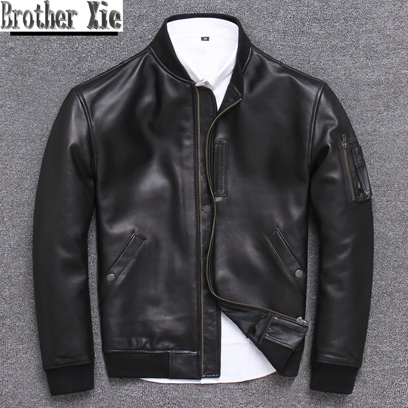 

Japan Style Pilot Sheepskin Aviator Jackets Men Plus Size 5XL Natural Real Leather Bomber Jacket Stand Collar Aviation Coats New