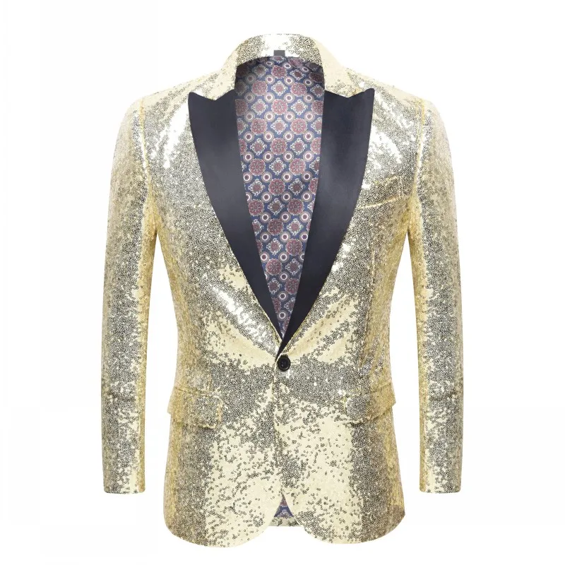 Блестящий блейзер с золотыми блестками, пиджак для мужчин, для ночного клуба, выпускного, мужской костюм, Homme, сценическая одежда для певцов