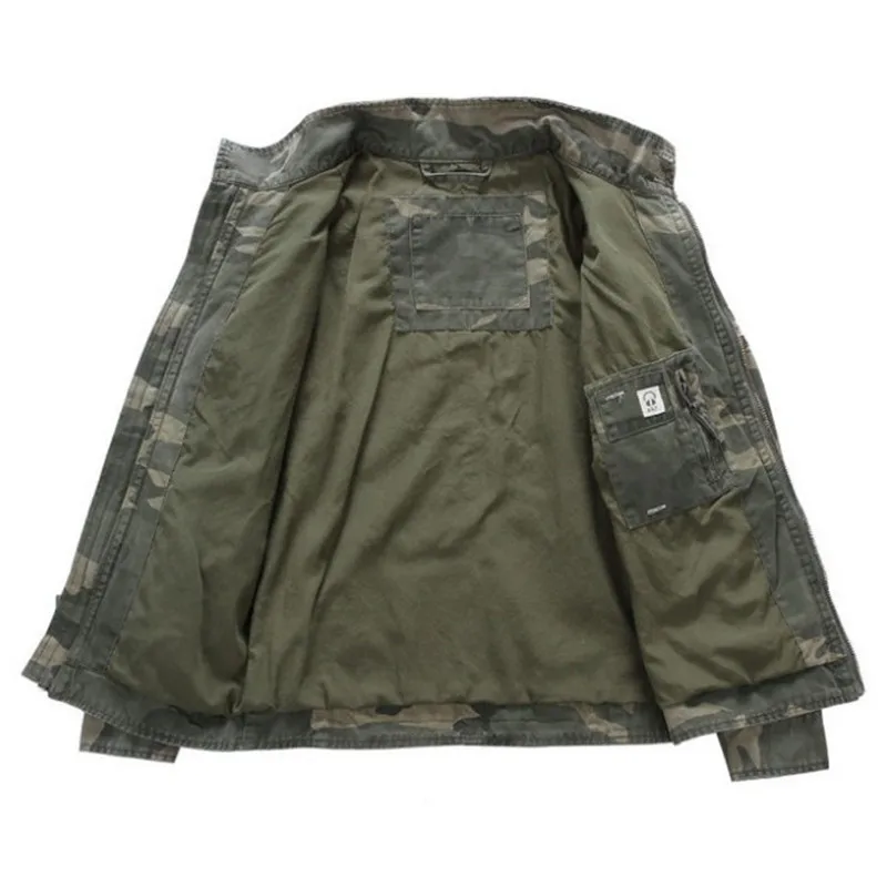 Стиль сафари куртка для мужчин хлопок мульти-карман стенд воротник осень классический Маскировочный, армейский, зеленый молния карго джинсовые куртки DS50927