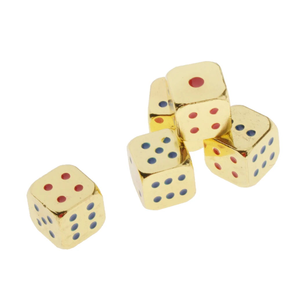 Lots 5 Six Sided D6 Dice 12mm Dice Die Metal with Wooden Dice Cup Box Golden/Silver w/ Blue&Red Pips Drinking Playing Game Dice