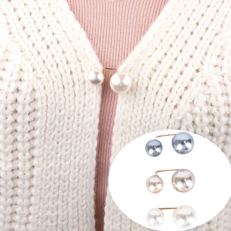 3Pcs/set Sweater Collar Needle Safety Brooch Simple Double Pearl Brooch Pins Clothing Accessories Brooches For Women