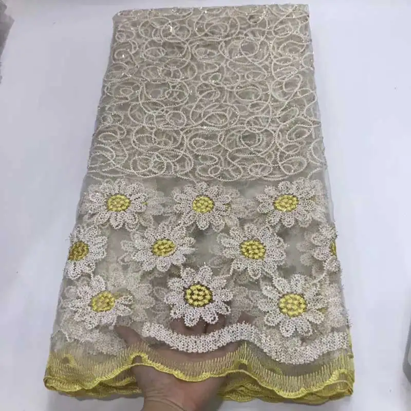 Ткань высокое качество кружева нигерийская кружевная ткань для женщин платье Африканский тюль кружево с камнями 5 ярдов за штуку AIMEE01