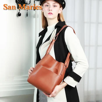 

San Maries Messenger Bag Women Bucket Shoulder Bag Large Capacity Fashion Women Leather Lady Handbag Luxury Designer Bolsos