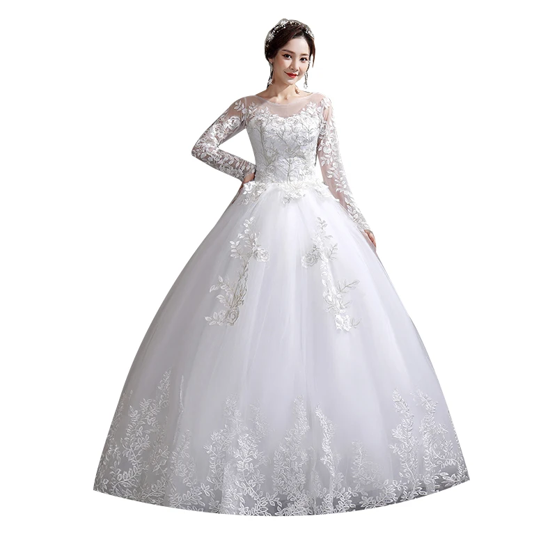 Customized Wedding Dress Style Bride Plus Size Flower Wedding Dresses Dreamy Full-sleeve Bridal Lace Up Dresses Ball Gowns 5