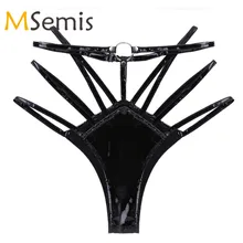 Женское латексное нижнее белье, нижнее белье с эффектом мокрого вида, лакированная кожа, Регулируемая Талия, с высокой посадкой, одноцветные, с ремешками, бикини-стринги, стринги, нижнее белье