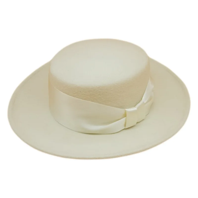 Women's retro bow white 100% woolen top hat female foreign trade wide brim British wild felt Wide ribbon decoration beanie hats 4