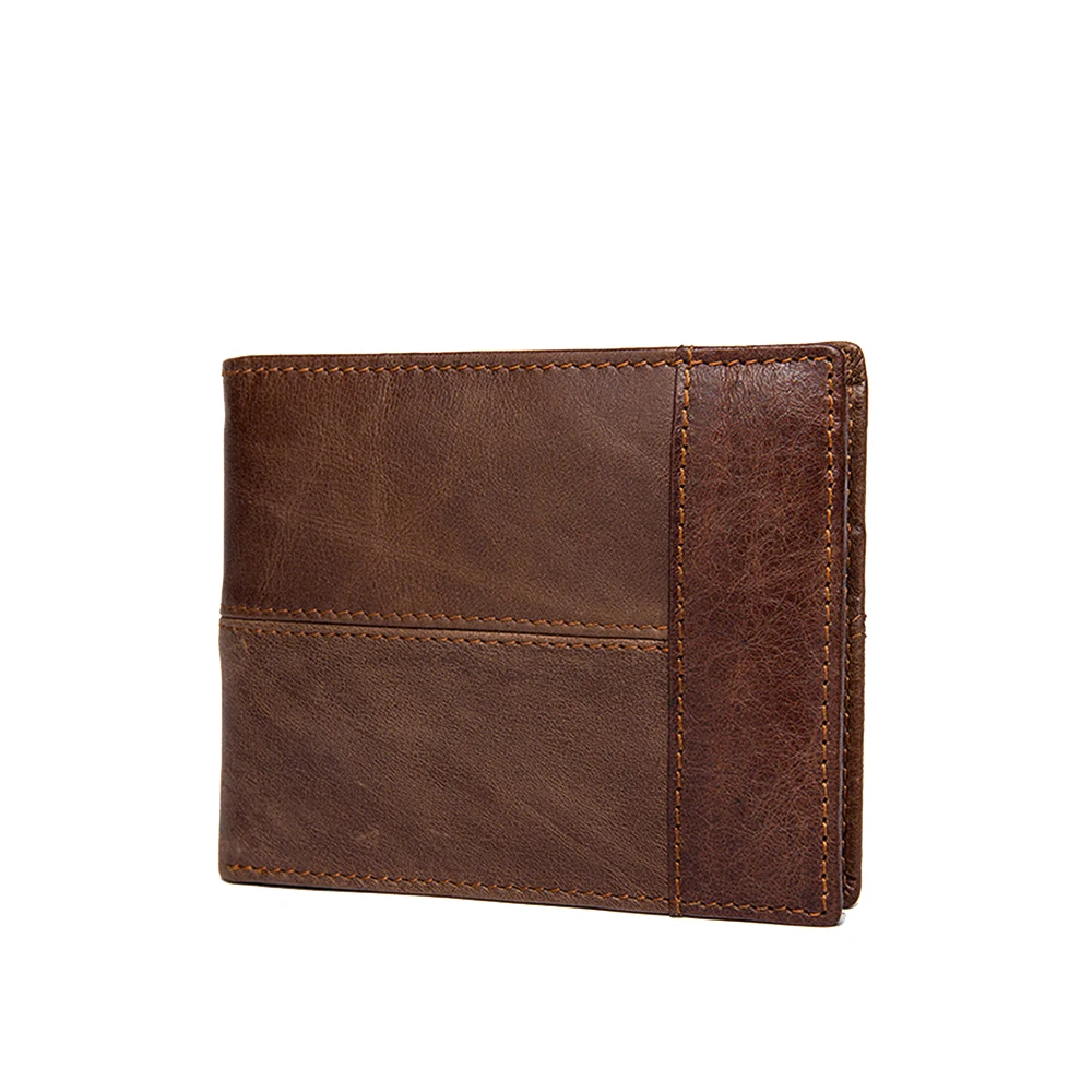 Мужской короткий бумажник из натуральной кожи в стиле ретро, модный вместительный кошелек - Цвет: Кофе