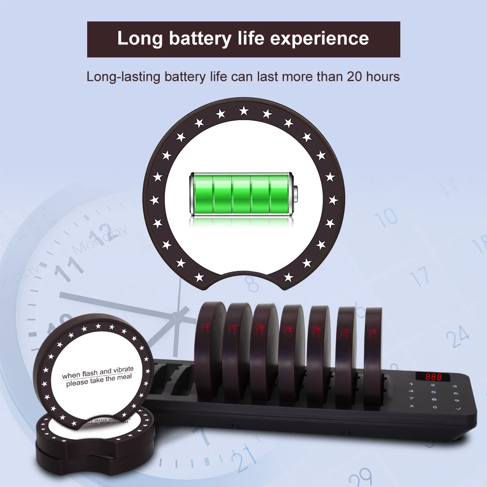 JINGLE BELLS Wireless Coaster Buzzers Paging System wireless calling system 1 Keyboard 10 Pagers Calling for Restaurant Cafe Church Nursery Hospital