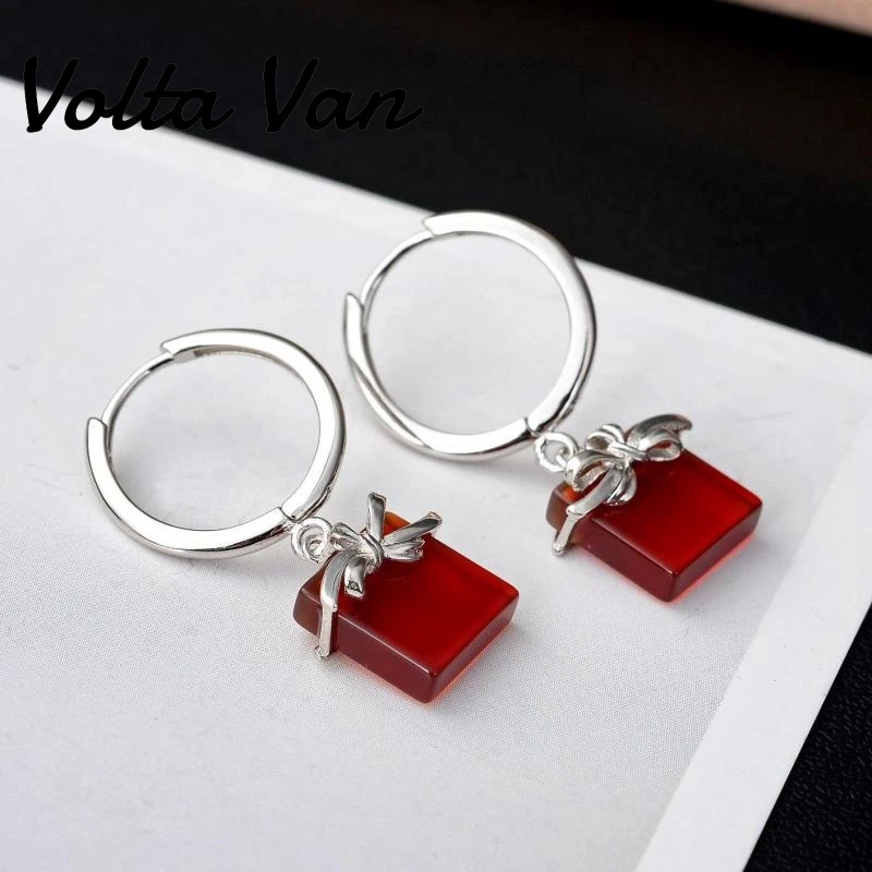 

Volta Van Women Drop Earrings 925 Sterling Silver Red Agate Fine Jewelry Pendientes Plata 2022 New Elegant Trendy Earrings
