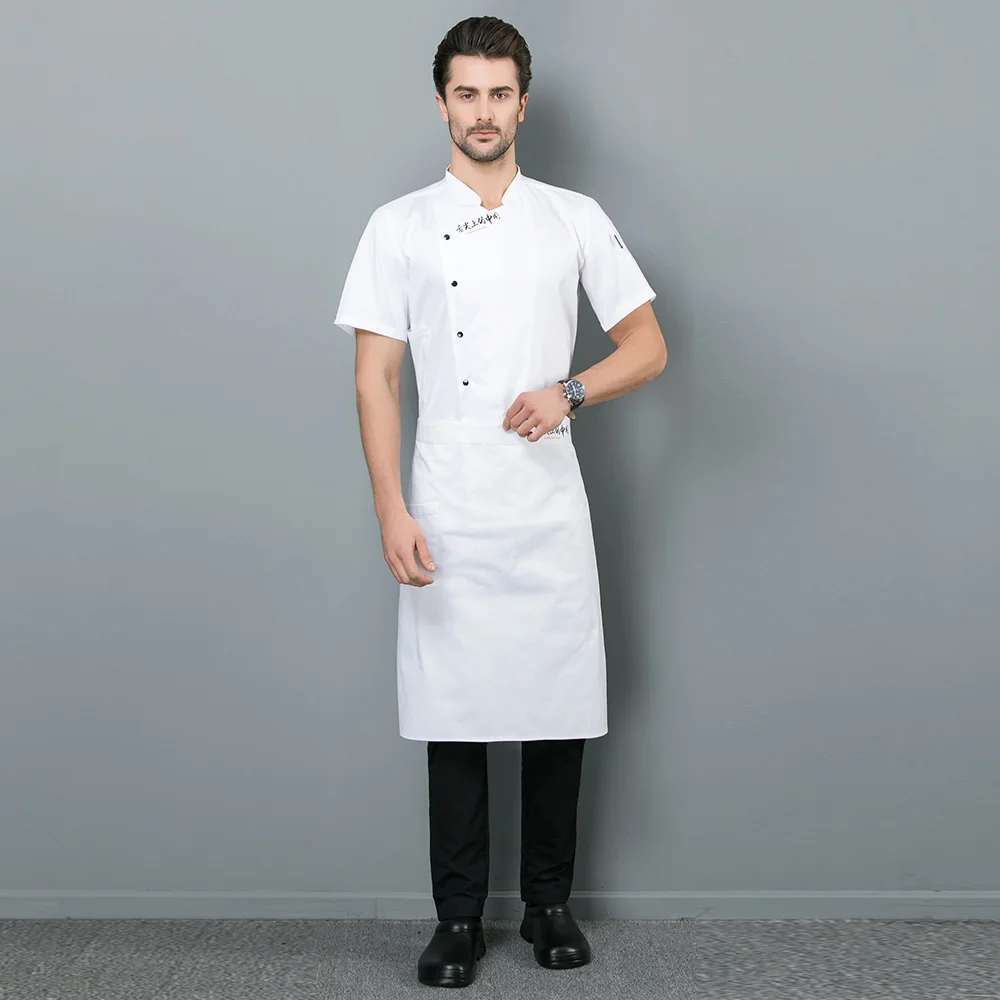 Short Sleeve Restaurant Chef Kitchen Work Uniforms Double Breasted Sushi Bakery Cafe Waiter Catering Food Service Jackets Aprons