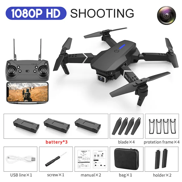 2021 NEW Drone 4k profession HD Wide Angle Camera 1080P WiFi fpv Drone Dual Camera Height Keep Drones Camera Helicopter Toys 1080P-3Battery