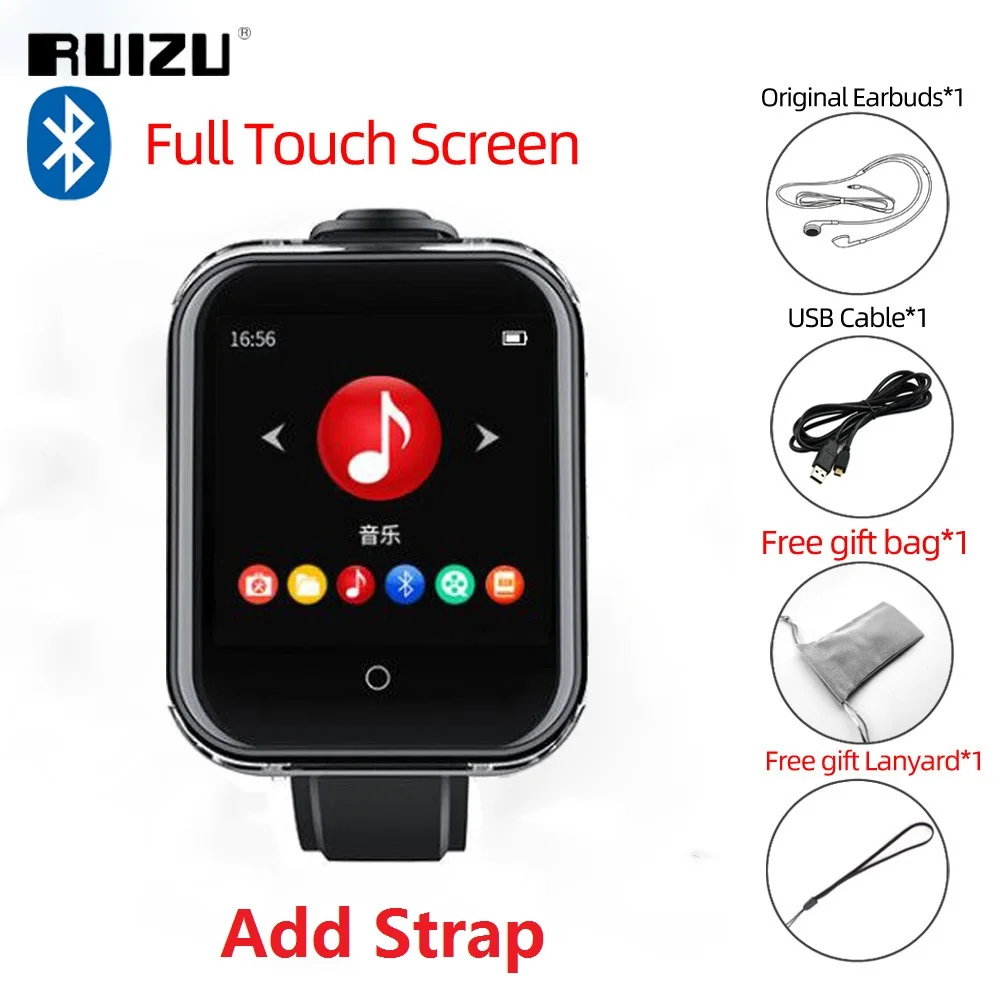 RUIZU M8 MP3 Player With Bluetooth Touch Screen Lossless Wearable Music Player Support FM Radio,Recorder,E-Book,Video,Pedometer 