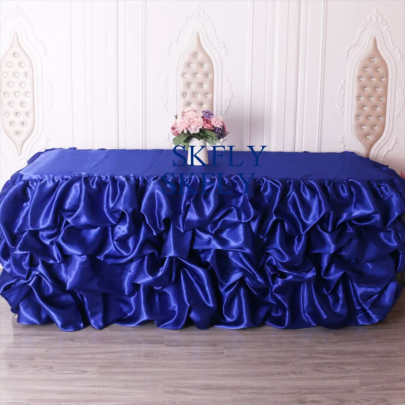SK002B many colors made new wedding gathered royal blue satin table skirt