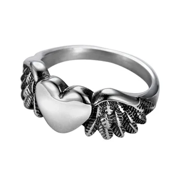 

Classic Punk Fashion Casual Heart Shaped Locomotive Angel Love Wing Metal Men's Ring