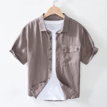 

Pure Linen Shirts Men Casual Short Sleeve Tees Man Summer Fashion Breathable Tops Y2825