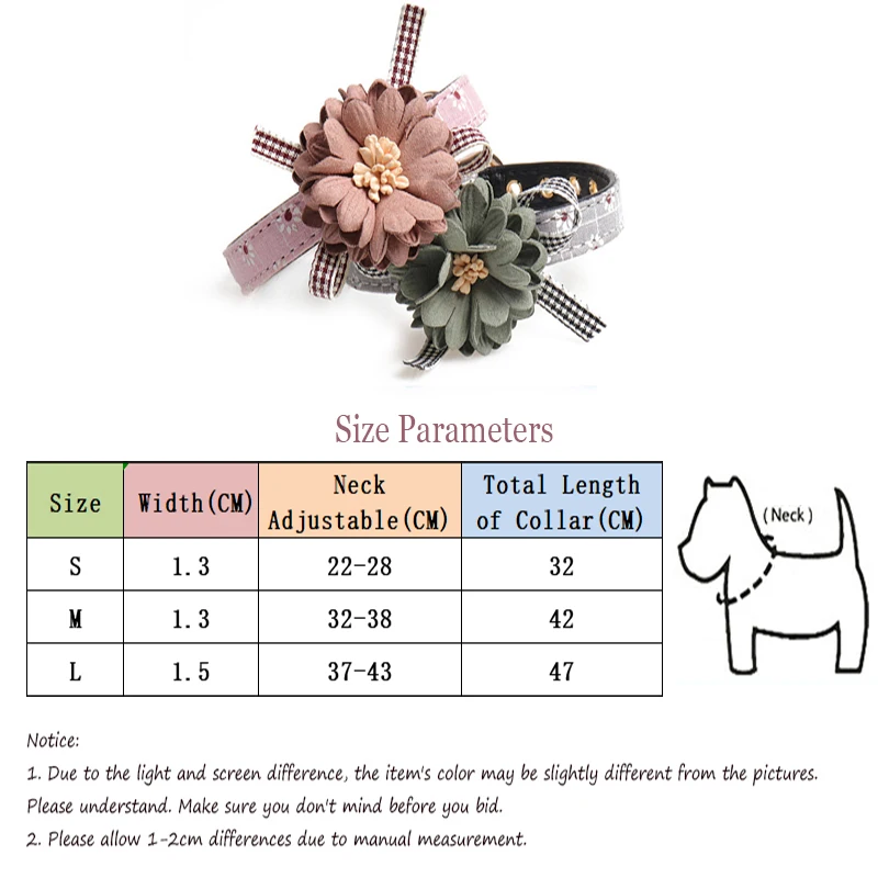 Adjustable PU Material Dog Collar Cat Collar Flower Fashion Style Collar For Medium Small Dogs Necklace Cats Necklace 2 Colors