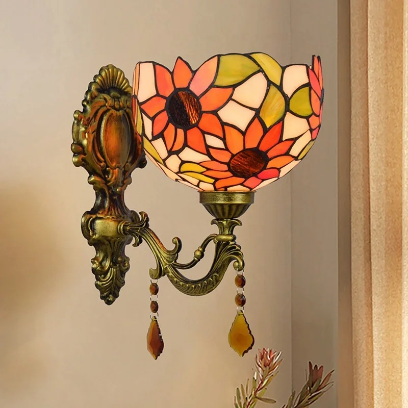 

Europe type restoring ancient ways American pastoral crystal wall lamp of the head of a bed corridor solar lanterns