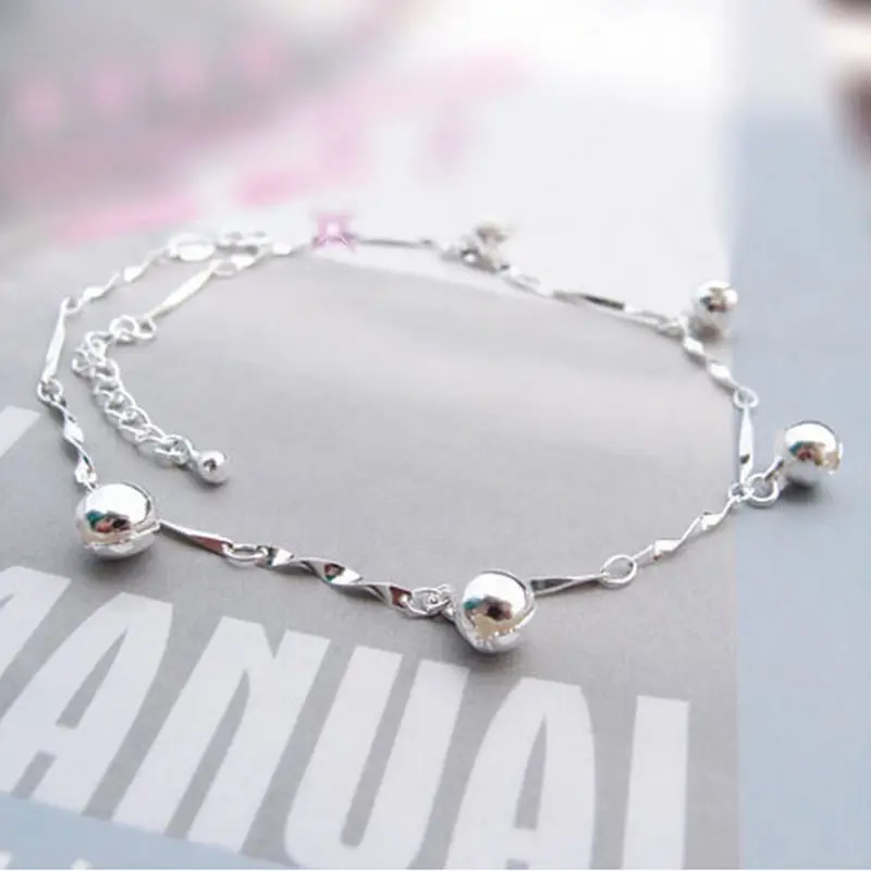 

20cm+2.5cm Charm Silver Color Chain Bell Anklets for Women Ankle Bracelet Chain Crystal Foot Jewelry