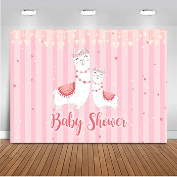 

Alpaca newborn baby shower backdrop for photography pink girls background for photo booth studio photocall pink stripe heart