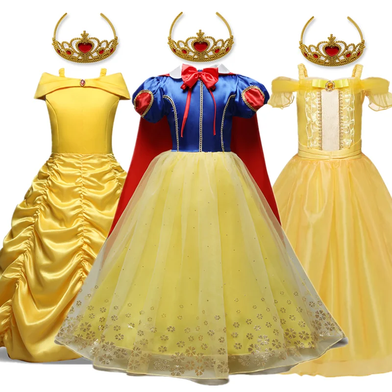 Princess Girls Snow White Dress Costume Children Beauty and the Beast Cosplay Party Disfraz Kids Halloween Robe Clothiing | Детская