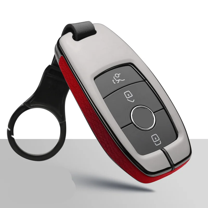E-black red Чехол для ключей автомобиля для Mercedes Benz E V-Class E300 W202 W210 защитная оболочка из цинкового сплава кожаный брелок для ключей авто - Название цвета: E-black red