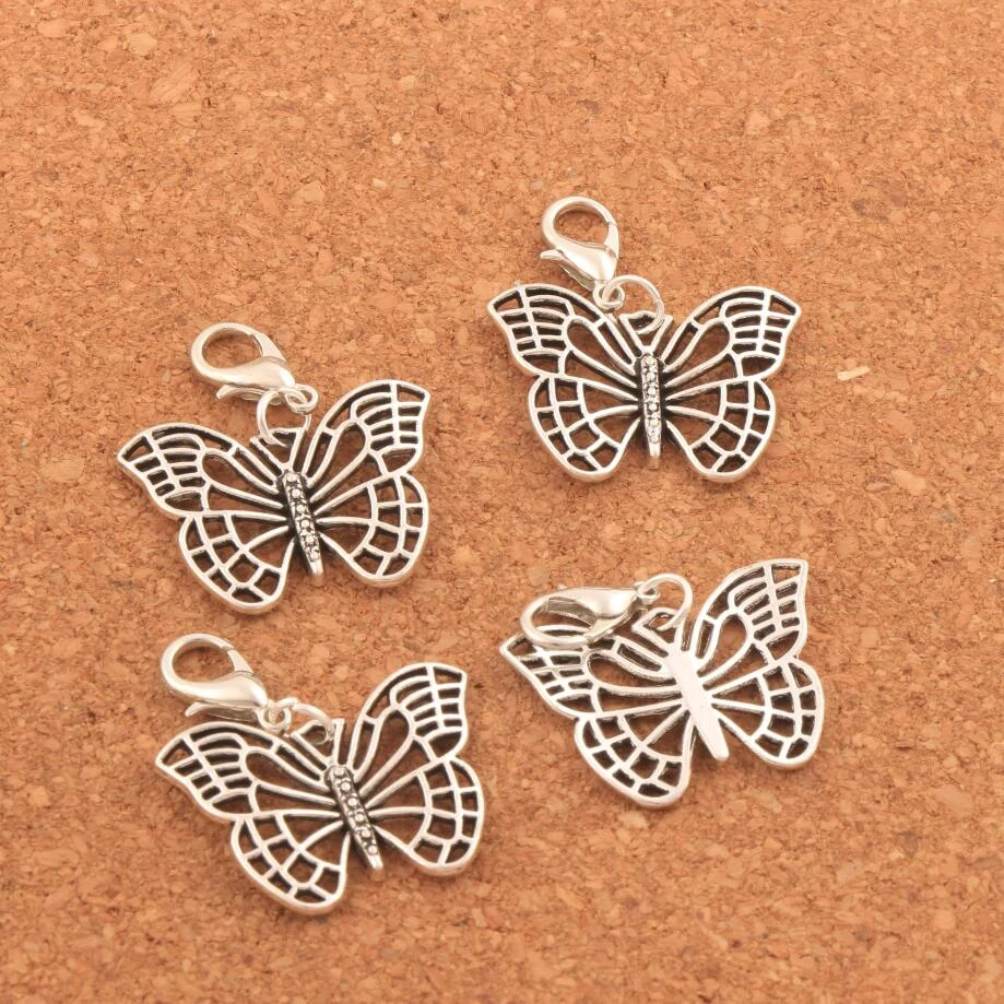 Hollow Butterfly Animal Clasp European Lobster Trigger Clip On Charm Beads 25.5x31mm 100PCS Zinc Alloy C1130
