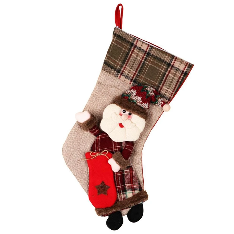 

Large Christmas Stocking Sock Plaid Gift Holder Christmas Tree Decoration New Year Gift Candy Bags