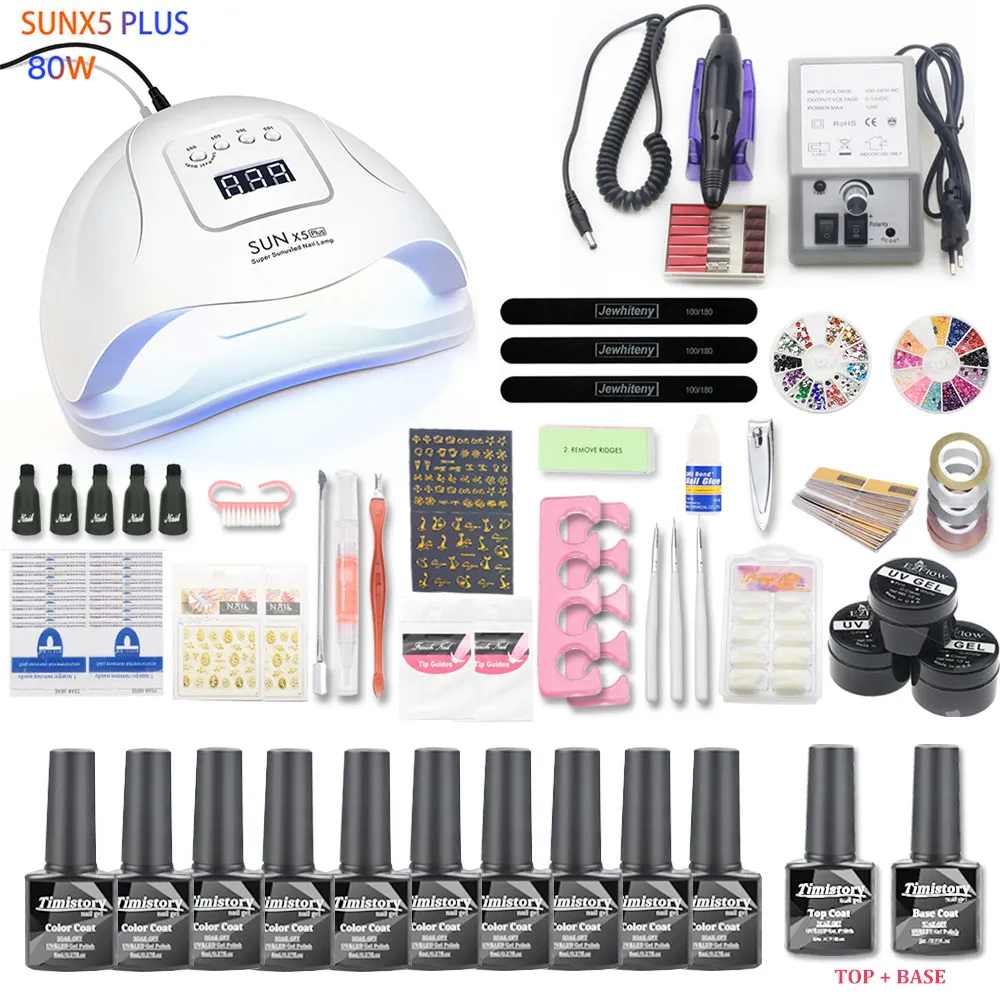 Billig Net Set 10 stücke Nagel Gel Polish Kit UV LED Nagel Lampe 20000rpm Nagel Kunst Maniküre Werkzeuge Für Maniküre nail art Sets Nagellack Gel