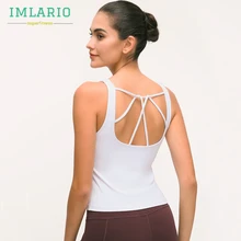 Imlario Топ для фитнеса с открытой спиной, облегающая футболка для спортзала или йоги, ударопрочный спортивный без рукавов, компрессионная спортивная одежда, встроенный лифчик