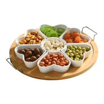 

Simple And Fashionable Ceramic Snacks Candy New Year's Grid Seeds Melon Nuts Box Fruit Platter