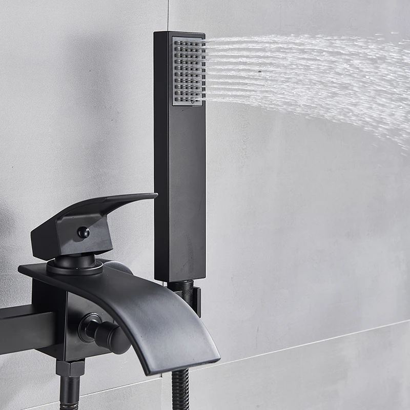 Matte Black Bathroom Bathtub Faucet Waterfall Faucet With Hand Shower Hot and Cold Water Mixer Taps Wall-mounted Bathtub bathtub faucet water mixer