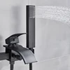 Matte Black Bathroom Bathtub Faucet Waterfall Faucet With Hand Shower Hot and Cold Water Mixer Taps Wall-mounted Bathtub Faucet 4