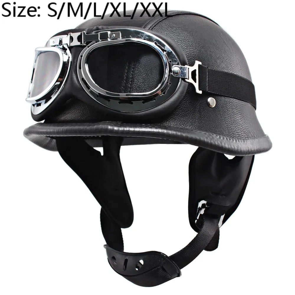 

Motorcycle Helmet German Leather Style Retro Open Face Half Face Helmet UV Goggles Scooter Biker Helmet Cruise Chopper Biker