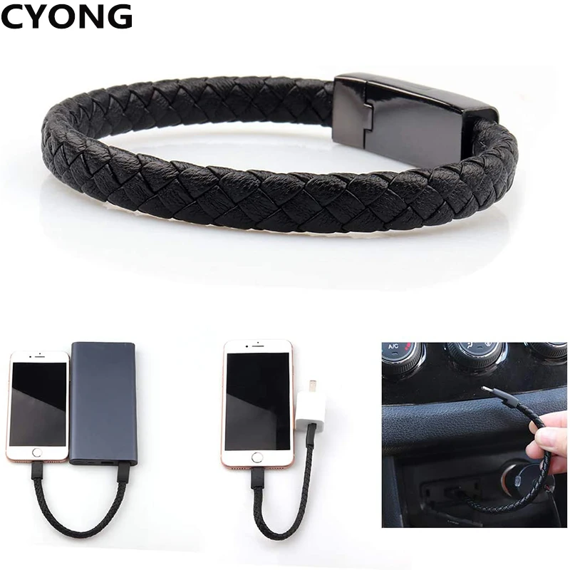 

CYONG Charging Bracelets Cable Data Charge Cord Fashion Lightning Braided Leather Wrist Line (Black)