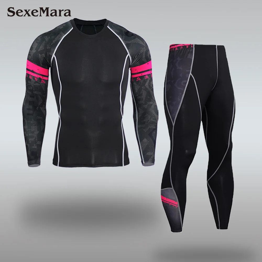 SexeMara, новинка, компрессионное термобелье для мужчин, трико для бега, леггинсы для бега, фитнеса, тренажерного зала, ММА, спортивный костюм, Рашгард, мужской - Color: Sets