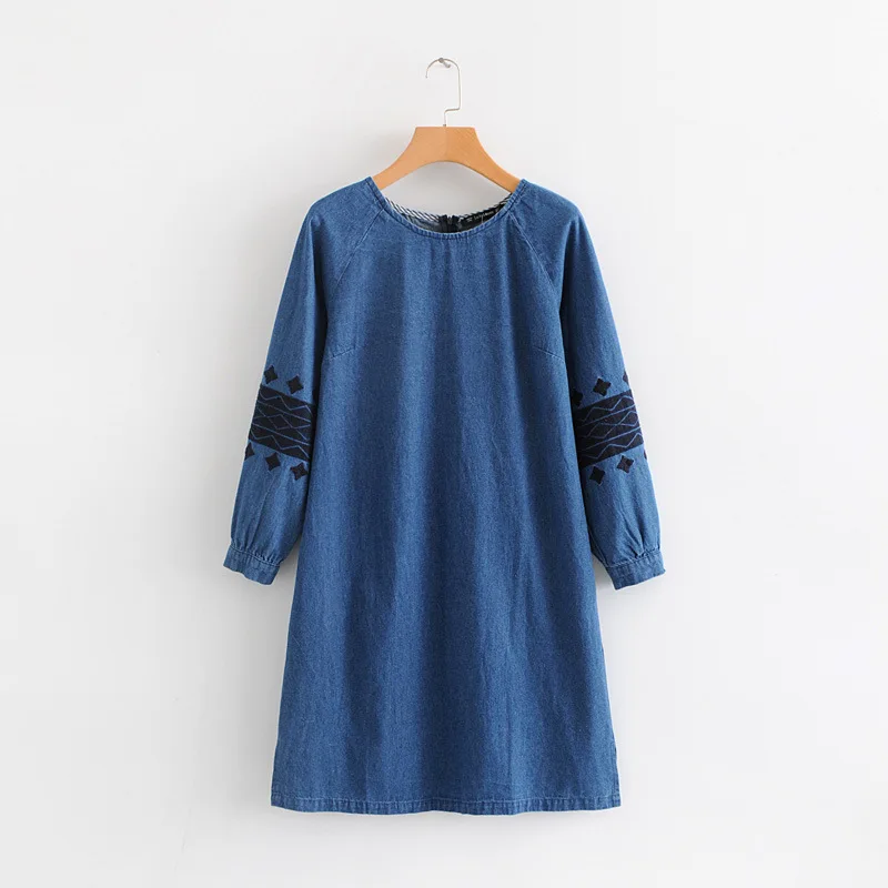 

2018 Western Style Spring And Summer Women's Dress New Style Crew Neck Cowboy Embroided Dress